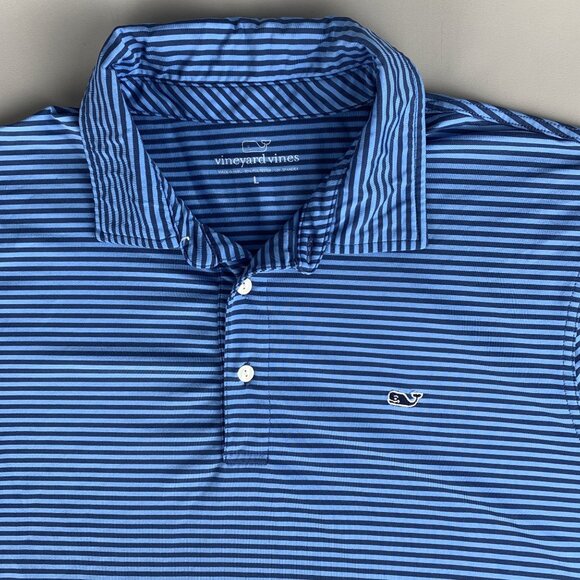 Vineyard Vines Mens Blue Striped Performance Polo Golf Shirt Size Large - Picture 2 of 10
